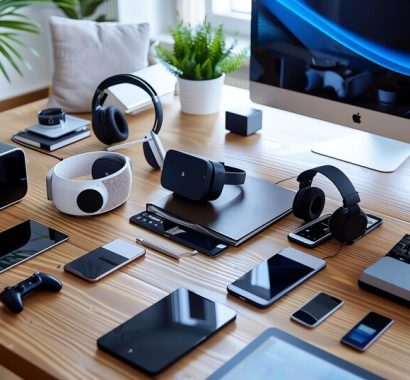 [freepicdownloader.com]-modern-workspace-with-computer-headphones-other-gadgets-large